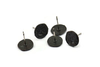 Siyah Yuvarlak Küpe, 4 Oksitlenmiş Siyah Pirinç Yuvarlak Küpe Çivisi (10 mm) N1175