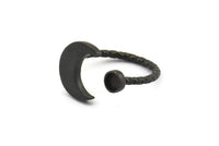 Black Ring Settings, 2 Oxidized Black Brass Moon And Planet Ring With 1 Stone Setting - Pad Size 4mm N1068