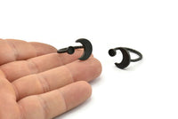 Black Ring Settings, 2 Oxidized Black Brass Moon And Planet Ring With 1 Stone Setting - Pad Size 4mm N1068