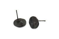 Siyah Yuvarlak Küpe, 4 Oksitlenmiş Siyah Pirinç Yuvarlak Küpe Saplaması, 1 Döngü (11 mm) N1213 H0269