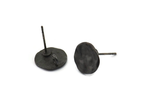 Siyah Yuvarlak Küpe, 4 Oksitlenmiş Siyah Pirinç Yuvarlak Küpe Saplaması, 1 Döngü (11 mm) N1213 H0269