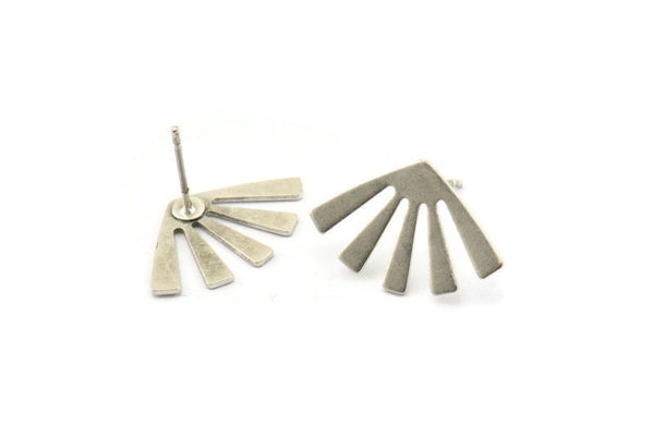 Silver Sun Earring, 8 Antique Silver Plated Brass Rising Sun Flag Stud Earrings (20x12x0.60mm) D960 A1245 H0476