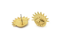 Gold Eye Earring, 2 Gold Plated Brass Eye Stud Earrings (19x16x1mm) N1324