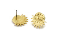 Gold Eye Earring, 2 Gold Plated Brass Eye Stud Earrings (19x16x1mm) N1324