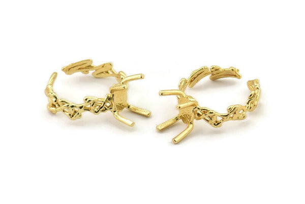 Gold Ring Settings, Gold Plated Brass Claw Rings, Adjustable Rings - Pad Size 6x8mm N2575