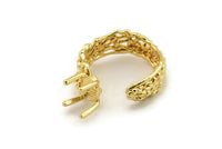 Gold Ring Settings, Gold Plated Brass Claw Rings, Adjustable Rings - Pad Size 6x8mm N2561