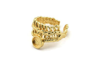 Gold Ring Setting, Gold Plated Brass Adjustable Rings With 1 Stone Settings - Pad Size 6mm N2571