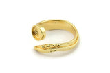 Gold Ring Setting, Gold Plated Brass Adjustable Rings With 1 Stone Settings - Pad Size 6mm N2569