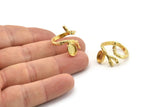 Gold Ring Setting, Gold Brass Adjustable Rings With 1 Stone Settings - Pad Size 6x8mm N2531