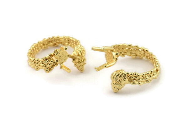 Gold Ring Settings, Gold Plated Brass Claw Rings, Adjustable Rings - Pad Size 6mm N2572