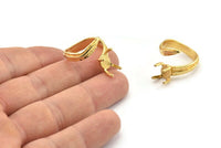 Gold Ring Settings, Gold Plated Brass Claw Rings, Adjustable Rings - Pad Size 6x8mm N2570