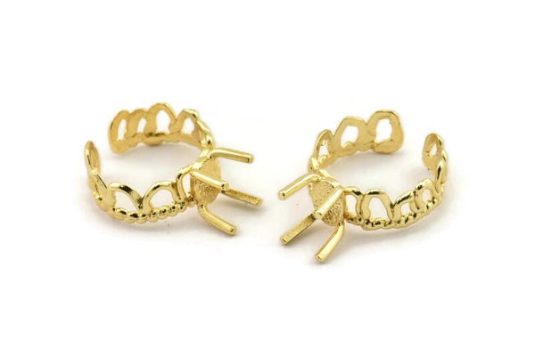 Gold Ring Settings, Gold Plated Brass Claw Rings, Adjustable Rings - Pad Size 6x8mm N2546