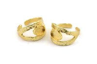 Gold Ring Setting, Gold Plated Brass Adjustable Rings With 1 Stone Settings - Pad Size 6x8mm N2556