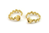 Gold Ring Setting, Gold Plated Brass Adjustable Rings With 1 Stone Settings - Pad Size 6x8mm N2558