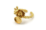 Gold Flower Ring, Gold Plated Brass Adjustable Rings With 1 Stone Settings - Pad Size 6x8mm N2579