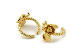 Gold Flower Ring, Gold Plated Brass Adjustable Rings With 1 Stone Settings - Pad Size 6x8mm N2579