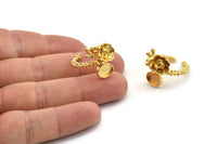 Gold Flower Ring, Gold Plated Brass Adjustable Rings With 1 Stone Settings - Pad Size 6x8mm N2579