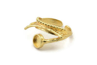 Gold Ring Setting, Gold Plated Brass Adjustable Rings With 1 Stone Settings - Pad Size 6mm N2573