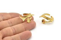 Gold Ring Setting, Gold Plated Brass Adjustable Rings With 1 Stone Settings - Pad Size 6mm N2573