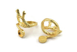 Gold Ring Setting, Gold Plated Brass Adjustable Rings With 1 Stone Settings - Pad Size 6mm N2552