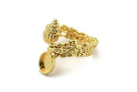 Gold Shell Ring, Gold Plated Brass Adjustable Rings With 1 Stone Settings - Pad Size 6x8mm N2566