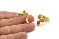 Gold Shell Ring, Gold Plated Brass Adjustable Rings With 1 Stone Settings - Pad Size 6x8mm N2566