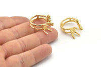 Gold Ring Settings, Gold Plated Brass Claw Rings, Adjustable Rings - Pad Size 6x8mm N2567