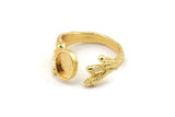Gold Ring Setting, Gold Plated Brass Adjustable Rings With 1 Stone Settings - Pad Size 6x8mm N2554