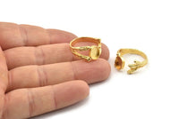 Gold Ring Setting, Gold Plated Brass Adjustable Rings With 1 Stone Settings - Pad Size 6x8mm N2554