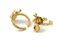 Gold Flower Ring, Gold Plated Brass Adjustable Rings With 1 Stone Settings - Pad Size 6mm N2539