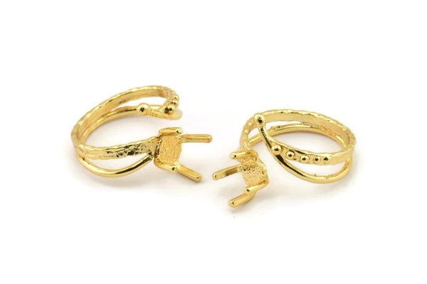 Gold Ring Settings, Gold Plated Brass Claw Rings, Adjustable Rings - Pad Size 6mm N2578