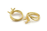 Gold Ring Settings, Gold Plated Brass Claw Rings, Adjustable Rings - Pad Size 6mm N2578