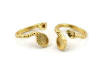 Gold Ring Setting, Gold Plated Brass Adjustable Rings With 1 Stone Settings - Pad Size 6x8mm N2536
