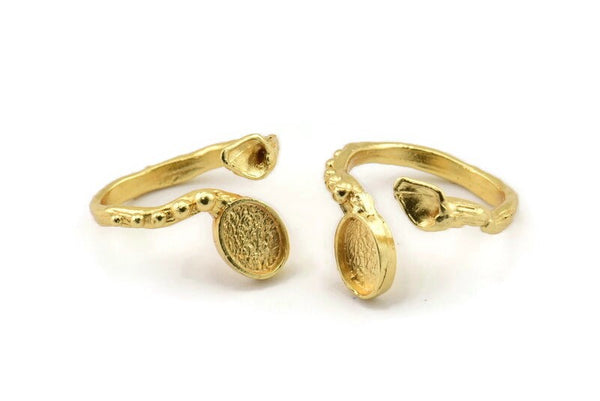 Gold Ring Setting, Gold Plated Brass Adjustable Rings With 1 Stone Settings - Pad Size 6x8mm N2536