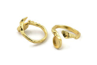 Gold Ring Setting, Gold Plated Brass Adjustable Rings With 1 Stone Settings - Pad Size 6x8mm N2536