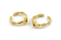 Gold Ring Setting, Gold Plated Brass Adjustable Rings With 1 Stone Settings - Pad Size 6mm N2549