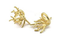 Gold Tree Ring, Gold Plated Brass Tree Ring With 1 Stone Setting - Pad Size 5mm V045