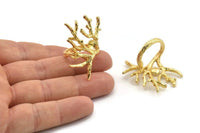 Gold Tree Ring, Gold Plated Brass Tree Ring With 1 Stone Setting - Pad Size 5mm V045