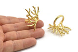 Gold Tree Ring, Gold Plated Brass Tree Ring With 1 Stone Setting - Pad Size 5mm V045