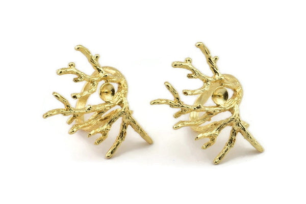 Gold Tree Ring, Gold Plated Brass Tree Ring With 1 Stone Setting - Pad Size 5mm V045