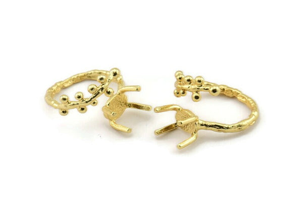 Gold Ring Settings, Gold Plated Brass Claw Rings, Adjustable Rings - Pad Size 6x8mm N2537
