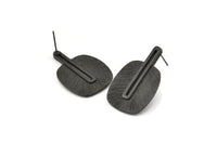 Siyah Küpe Direği, 2 Direkli Oksitlenmiş Siyah Pirinç Dokulu Küpeler (32x21x1mm) N1163