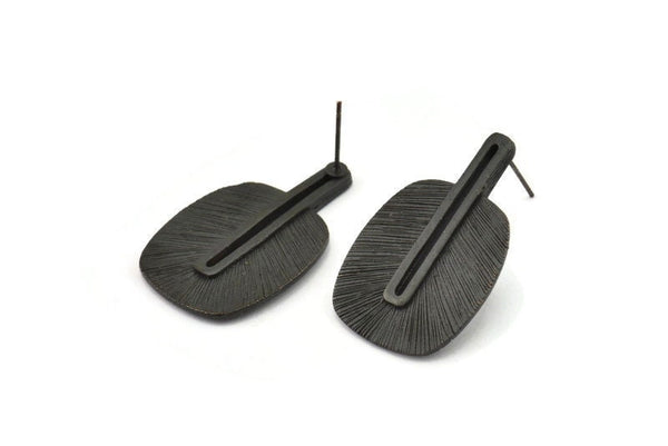 Siyah Küpe Direği, 2 Direkli Oksitlenmiş Siyah Pirinç Dokulu Küpeler (32x21x1mm) N1163
