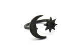 Black Ring Settings, 2 Oxidized Black Brass Moon And Sun Ring With 1 Stone Setting - Pad Size 4mm N1497