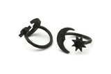 Black Ring Settings, 2 Oxidized Black Brass Moon And Sun Ring With 1 Stone Setting - Pad Size 4mm N1497