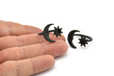 Black Ring Settings, 2 Oxidized Black Brass Moon And Sun Ring With 1 Stone Setting - Pad Size 4mm N1497