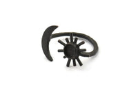 Black Ring Settings, 2 Oxidized Black Brass Moon And Sun Ring With 1 Stone Setting - Pad Size 5mm N1021