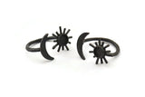 Black Ring Settings, 2 Oxidized Black Brass Moon And Sun Ring With 1 Stone Setting - Pad Size 5mm N1021