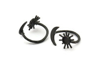 Black Ring Settings, 2 Oxidized Black Brass Moon And Sun Ring With 1 Stone Setting - Pad Size 5mm N1021