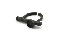Black Ring Settings, Oxidized Black Brass Adjustable D Shape Rings - Pad Size 8mm N1060